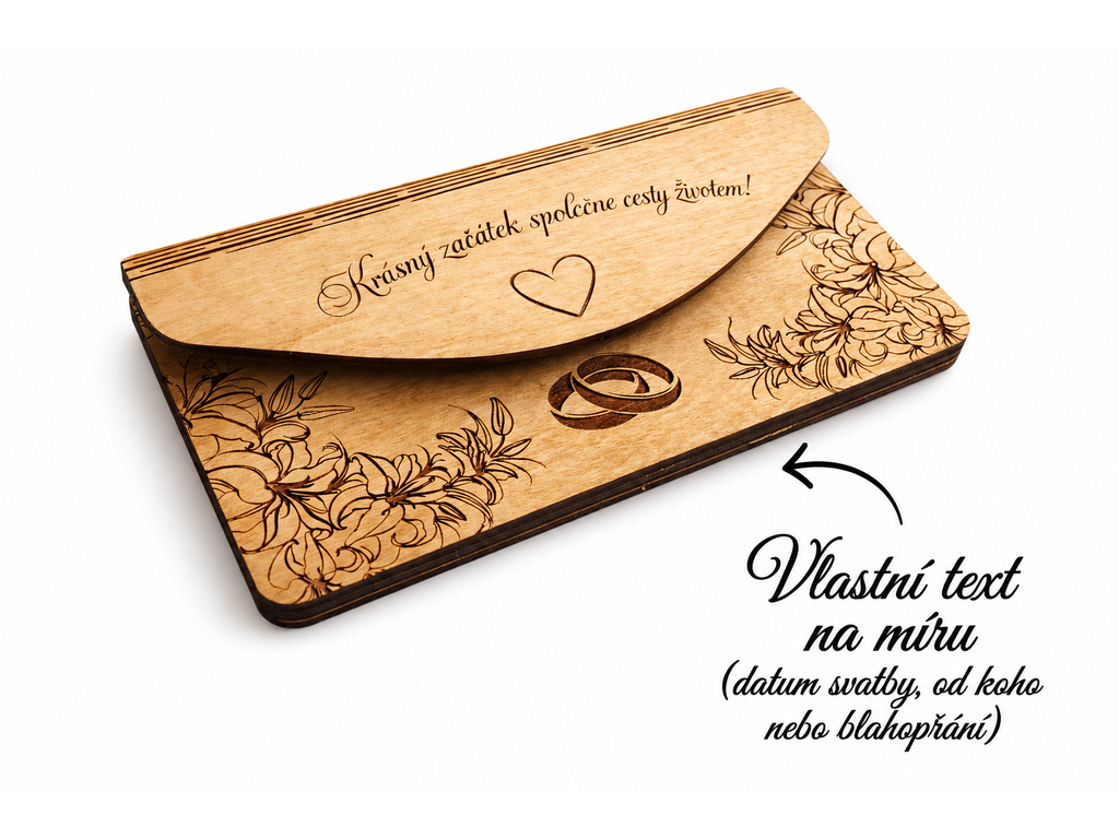 Dřevěná svatební obálka s gravírováním